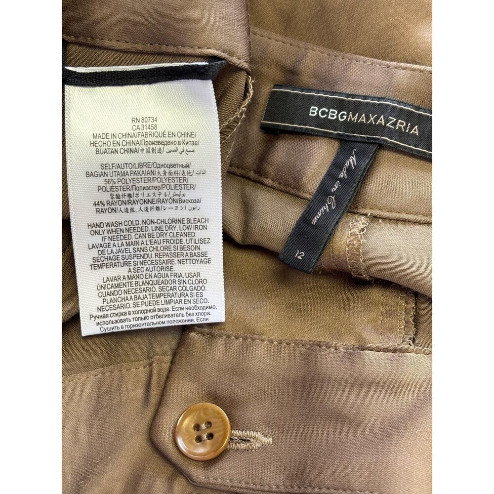 BCBGMAXAZRIA Pants Womens 12 Brown Satin Harem Pleated Draped Pockets Relaxed - Picture 3 of 8